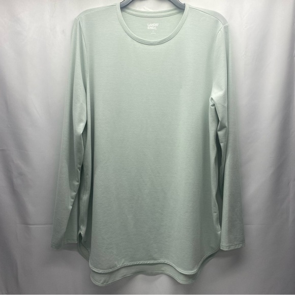LANDS END TOP WOMENS LARGE GREEN STRIPED.  CASUAL MINIMALIST - Picture 1 of 11